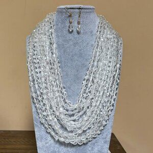 Multi Layers Clear Faceted Small Circle Lucite Bead Chunky Necklace Earring Set